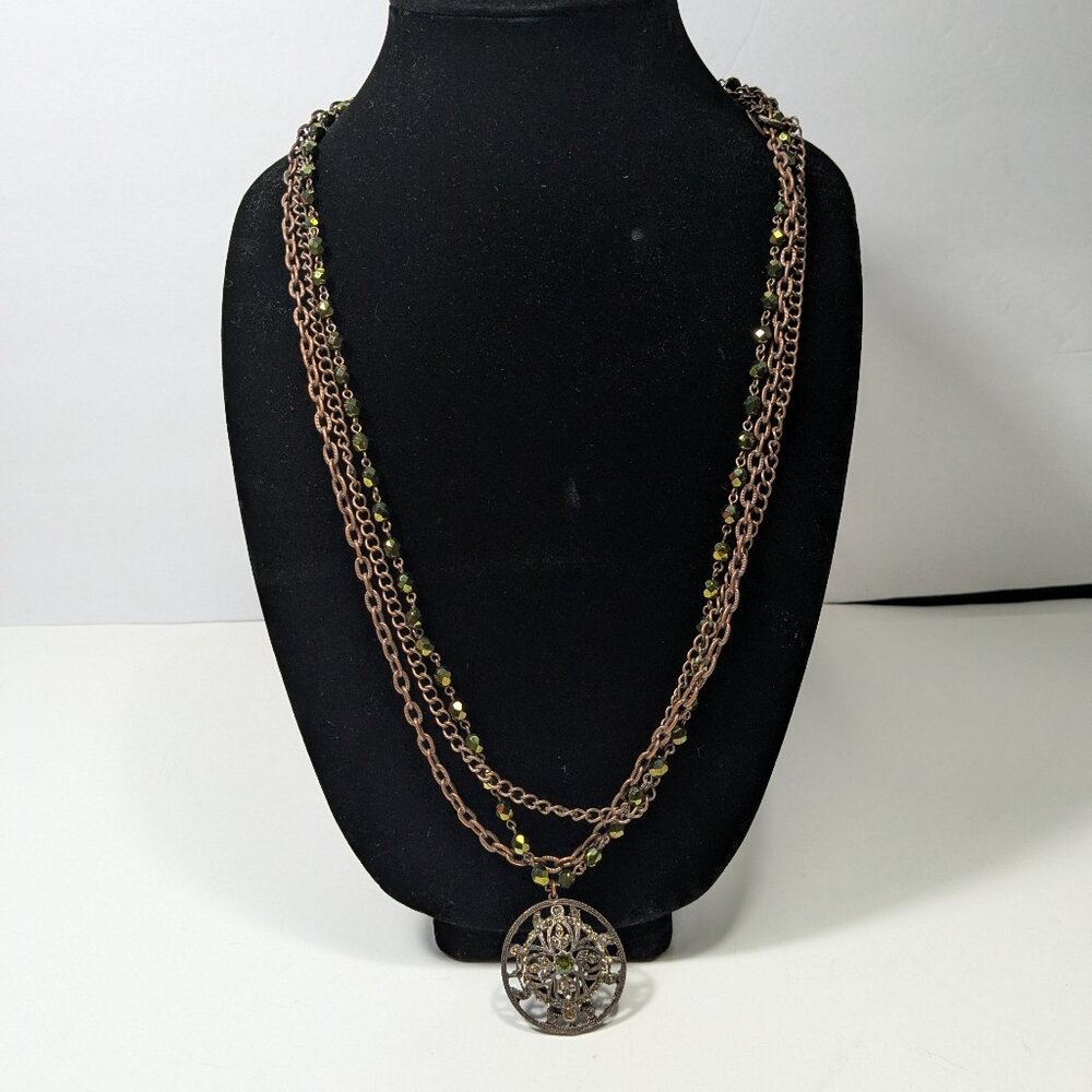 Seasonal Whispers Statement Necklace 3 Strand Faceted Stone Beads Pendant